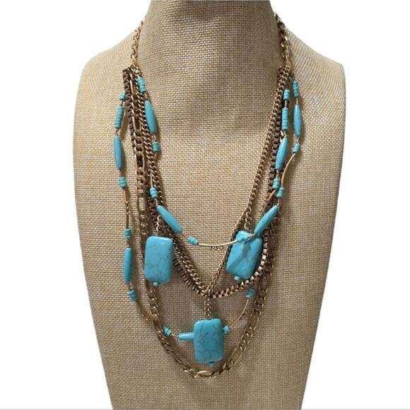 Silpada KR Toes in the Sand Tiered Howlite Turquoise & Brass Necklace 5-Strands - Picture 1 of 7